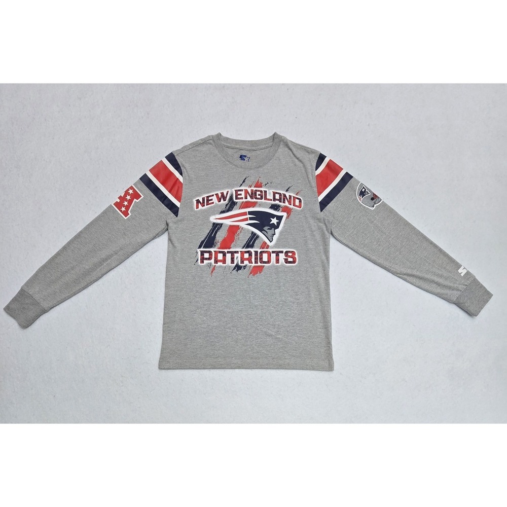 Starter New England Patriots Long Sleeve Shirt Mens Small Gray NFL Graphic Tee